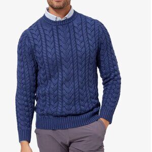 Mizzen and Main Men Redford Sweater Large‎ Blue Cable Knit Crew Office Fisherman